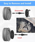Diagram showing the use of the 59 Piece Harmonic Balancer Puller And Installation Tool Kit With Flywheel Remover And Crankshaft Pulley Removal Set For Steering Wheel Pulling Compatible With Popular GM Models Like Regal And Lacrosse Great For DIY Auto Repair.