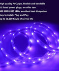 Coiled 50Ft Black Light Rope Lights Kit 110V Waterproof Flexible Cuttable Connectable LED Strip glowing in purple light