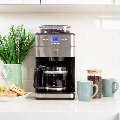 Grind And Brew Coffee Maker With Burr Grinder For Consistent Flavor, 12 Cup Programmable Timer, Stainless Steel Finish in kitchen