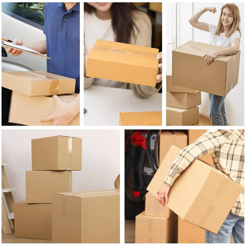 Individuals using heavy duty clear packing tape with dispenser set 1 roll plus dispenser to seal boxes for shipping and storage.