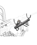 EZ Reach Treestand Organizer For Hunters, Black, Solid Steel Construction with hooks mounted on a treestand.