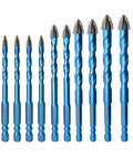 Ten blue masonry diamond drill bits with carbide tips for concrete, 1/4–1/2 inch diameter