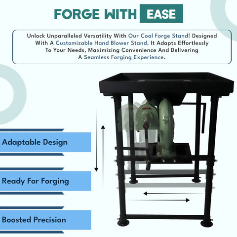 Coal Forge Stand And Fire Pot Kit For Blacksmithing Beginners with hand blower, steel frame, adaptable design.