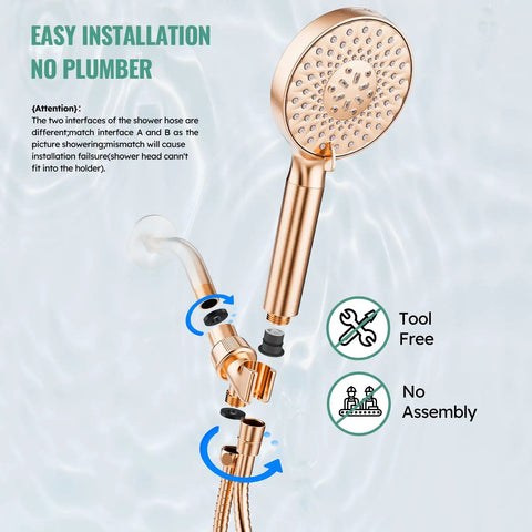 Installation process of Filtered Handheld Shower Head With High Pressure Spray, 9 Modes, Detachable, Gold finish