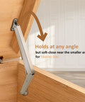 Gas strut hinges, 2-pack, 150N, installed on a wooden lid; hydraulic soft-close for heavy lids.