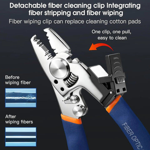 8 In 1 Fiber Optic Stripper Tool For FTTH Telecom Wires All In One Workhorse Cable Stripping Cutter For 2mm By 3mm Regular Fiber And 1.6mm By 2.1mm 5G Fiber Lightweight Durable Pliers detachable cleaning clip