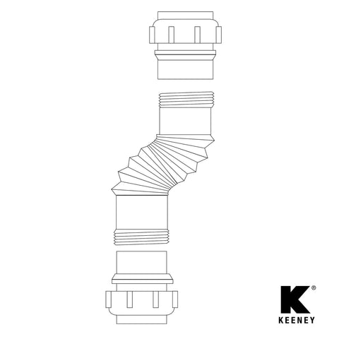 Flexible Extension Plumbing Coupling For 1.5 Or 1.25 Inch Inlets With Reducer Washer White Polypropylene Illustration