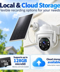 Wireless 2K HD Outdoor Security Camera With Massive 6000mAh Battery And Smart AI Motion Alerts And Rockin Night Vision And Crystal Clear Two Way Audio And Rugged IP65 Weather Armor For Home Defense White mounted with solar panel.
