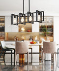 Dining room with Dope Farmhouse Rectangle Chandelier For Dining Rooms And Kitchen Islands, 31.5 Inch Modern Linear Hanging Light Fixture