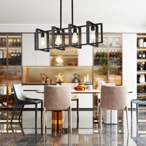 Dining room with Dope Farmhouse Rectangle Chandelier For Dining Rooms And Kitchen Islands, 31.5 Inch Modern Linear Hanging Light Fixture