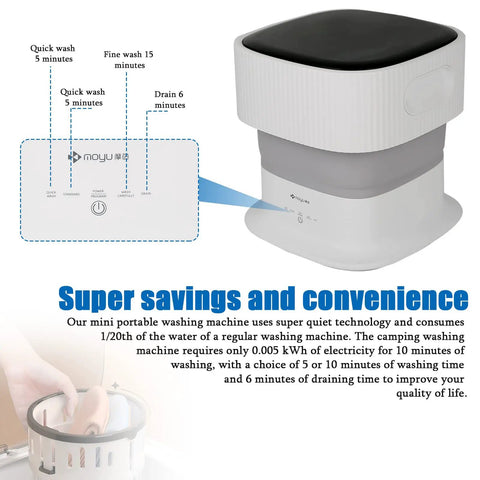 Ultra Portable Mini Washing Machine With Foldable Design And Spin Dryer Lightweight Washer showcasing controls and features