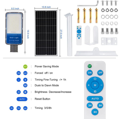 High Power Solar Street Light 400W Outdoor With Dusk Till Dawn Sensor 30000 Lumens components and remote control