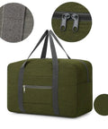 Go-To Foldable Travel Duffel Tote Bag Lightweight Carry On Personal Item for Women and Men Fits Underseat Airline Size 18x14x8 Inches Spirit Frontier Military Green No Shoulder Strap Included Durable Tear Resistant Gear.