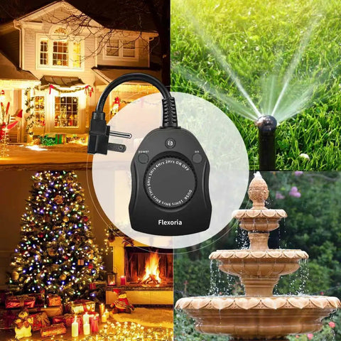 Outdoor Timer Outlet With Dusk To Dawn Sensor, Waterproof Weatherproof Power Timer With Dual Grounded Outlets For Outdoor Lights