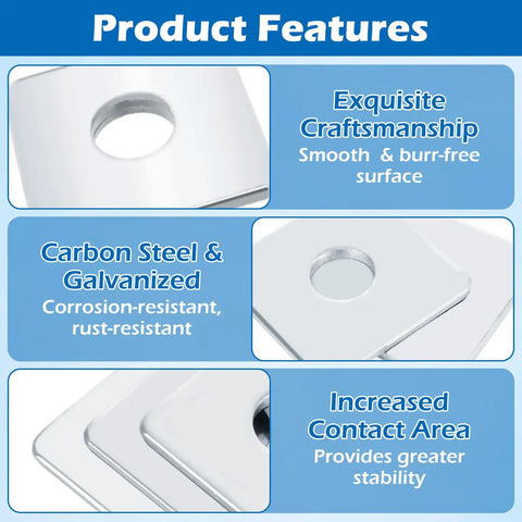 Product features of 100 Piece Galvanized Square Plate Fender Washers 5/8 Inch Inner Diameter With 2 Inch Outer Dimension And Heavy 1/5 Inch Thickness.