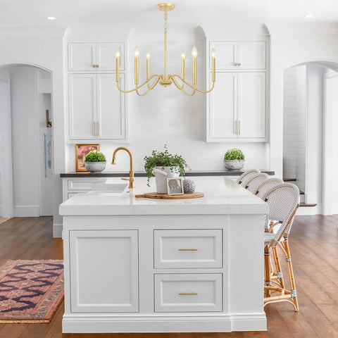 Dope Gold Dining Chandelier 6 Light Modern Farmhouse Industrial Candlestick Pendant Lighting For Kitchen Island Living Room Hallway Entryway Foyer Height Adjustable Chain For Sloped And Flat Ceilings