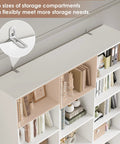 Triple Wide Bookshelf With Six Tier Storage And Seventeen Open Shelves In Pure White showing adjustable compartments for flexible storage.