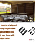 Heavy Duty Tough As Nails Steel Louver Pergola Kit With Powder Coated Brackets And Actuators For Deck Sunblind System shown on porch