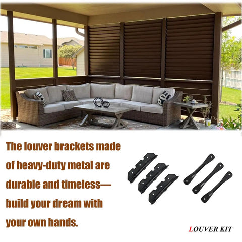 Heavy Duty Tough As Nails Steel Louver Pergola Kit With Powder Coated Brackets And Actuators For Deck Sunblind System shown on porch