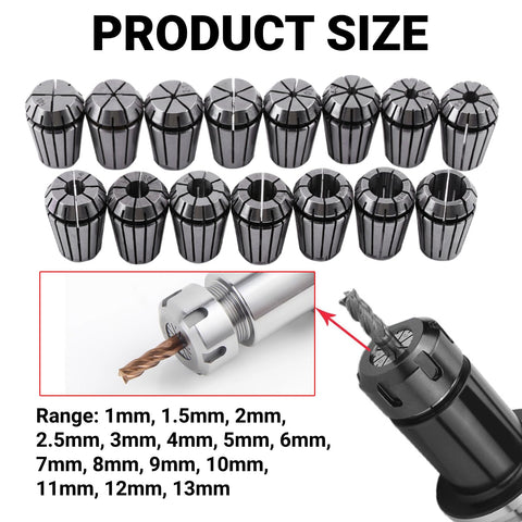 ER20 Collet Set 1 to 13mm for CNC Milling Lathe Engraving Router Workholding Tool Holder Kit Featuring Spring Steel Construction
