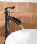 Antique Oil Rubbed Bronze Vessel Sink Faucet With Waterfall Spout Tall Single Hole Farmhouse Black Finish Pop Up Drain