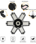 Two Pack 185W LED Garage Lights Plug In Black Hanging Shop Light With 6 Adjustable Foldable Panels Linkable For Full Coverage