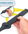 Hand holding magnetic garage door hinge from Magnetic Garage Door Hardware Kit With 2 Faux Handles And 4 Hinges Easy No Drill Install In Minutes