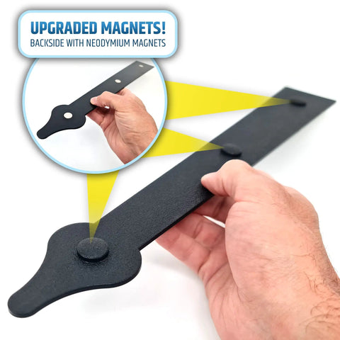 Hand holding magnetic garage door hinge from Magnetic Garage Door Hardware Kit With 2 Faux Handles And 4 Hinges Easy No Drill Install In Minutes