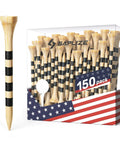 150 Pack Bamboo Golf Tees 3.25 Inch Long, Durable Eco Friendly Tees With Black Stripe Height Marker in box