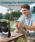 20800mAh Battery Powered 8 Inch Portable Fan With USB C Fast Recharge 80 Hours Run Time Outdoor Personal Desk Fan on table