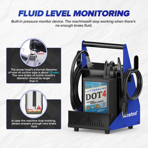 F109 Automatic Brake Bleeder Kit with fluid level monitoring and DOT4 fluid canister, 110V electric exchanger for cars and trucks