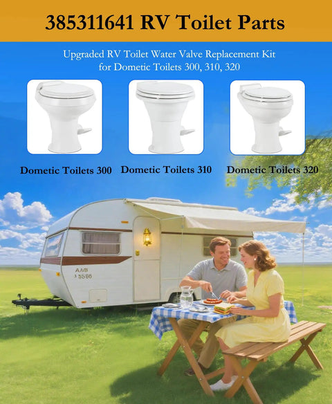 Dometic RV Toilet Water Valve Replacement Kit With Freeze Resistant Tech For 300 310 320 Pedal Flush Models No Hassle Easy Install Leakage Resistant Glass Fiber Reinforced Polymer Durable Camper Toilet Valve For Van And RV, white