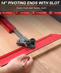 Pro Grade Stair Tread Template Tool With Adjustable 23 Inch To 64.2 Inch Bar 14 Inch Pivoting Scale Dual Knobs And Stop Pins on wood