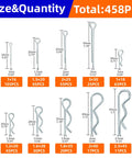 458 Pieces Cotter Pin And R Pin Assortment Kit With Locking Pins Split Pins And Tractor Clips For Mechanical Hitch Pins Carbon Pro Grade Heavy Duty Construction For Farm And Equipment sizes