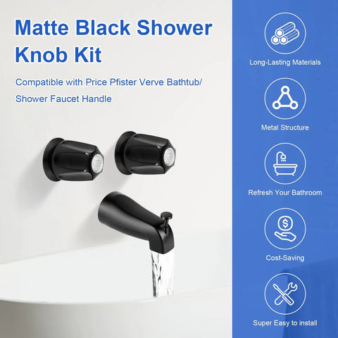 Two Piece Shower Knob Replacement Kit With Tub Spout And Two Handle Tub Shower Faucet Set Matte Black Compatible With Verve