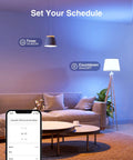 Living room with Color Changing Smart LED Bulbs A19 E26 75W Equivalent, WiFi Enabled; lamp timer on phone app