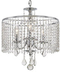 Three Light Polished Chrome Chandelier with K9 Crystal Dangles, Hardwired Ceiling Pendant, shiny chrome and crystal design.