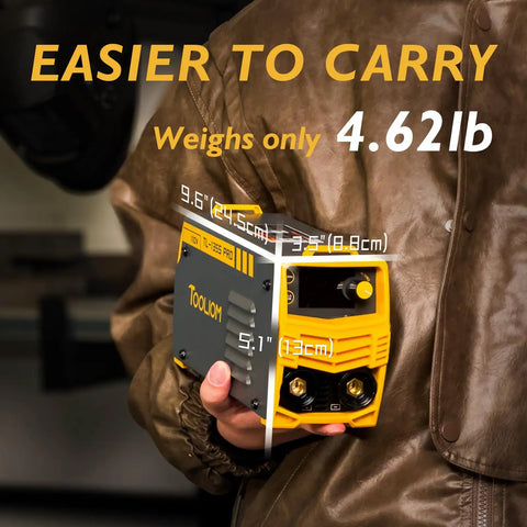 Person holding Garage Ready Bang-For-Your-Buck 135A Stick And Lift TIG Arc Welder With 110V Power, showing lightweight design.