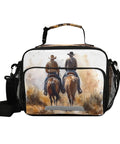 North American Desert Cowboy Insulated Lunch Bag With Buckle Handle and Shoulder Strap, featuring cowboy illustration