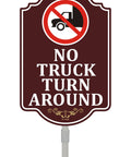 No Truck Turn Around Sign For Private Driveways And Loading Zones, High Visibility 12 By 18 Inch Aluminum Sign On A 35 Inch Metal Stake, Heavy Duty Outdoor Marker For Parking Lots, Warehouses, Yards, And Home Use, front view