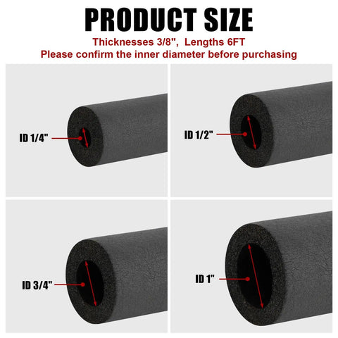 Foam Pipe Insulation Tube For Water Line Freeze Protection And Sharp Edge Guard 1/2 Inch ID By 3/8 Inch Thick And 6 Feet Long