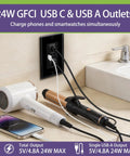 Slick Black GFCI Outlets 15 Amp With Usb C And Type A Charging Ports 40 Pack Self Test Safety Switch Led Light Rock Solid Residential And Commercial Grade Wall Plate Included Ready, mounted in bathroom with devices.