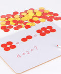 Totally Kid Approved Two Color Counters 100 Pack In Heavy Duty Plastic Case with red and yellow discs used for math practice.