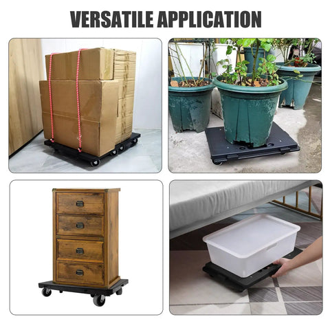 Heavy Duty Furniture Mover Dolly With Wheels 16 Inch Flat Cart Interlocking Design Black Holds Up To 440 Lbs for moving boxes, plants, furniture, and storage bins.
