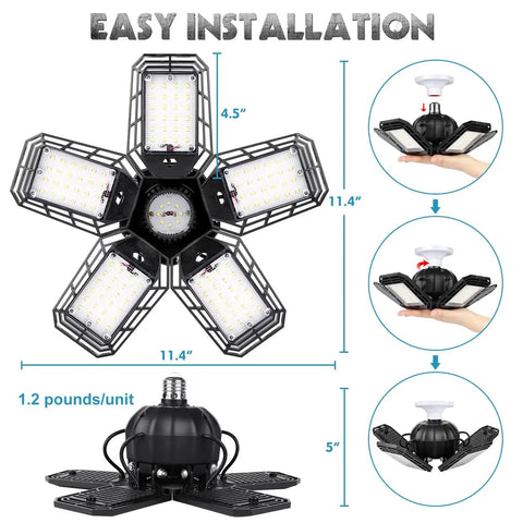 Two Pack LED Garage Light With Six Plus One Deformable Panels 160W 16000LM 6500K Cool White Crazy Bright Ceiling Shop Light