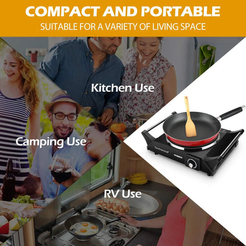 Portable 1500W Electric Hot Plate Stove With Adjustable Temperature Stay Cool Handles Compact 7.3 Inch Cooktop usage options