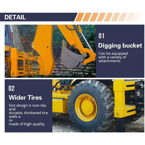 Digging bucket and tire details of 4WD Backhoe Loader With 2.4m Digging Depth, Tractor Loader Digger, Multi Attachments