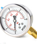Glycerin Filled Low Pressure Gauge 2.5 Inch Dial 0-15 PSI 1/4 Inch NPT Lower Mount 304 Stainless Steel Case For Water Pipe HVAC