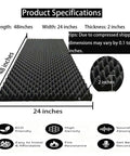 Egg Crate Acoustic Foam Panels 48 X 24 X 2 Inch Black 4 Pack with specifications for recording space treatment.