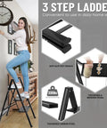 3 Step Folding Ladder Lightweight Aluminum Step Stool With Wide Anti Slip Pedals Sturdy 330 Lb Capacity in home setting